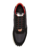 Men's Fabric & Suede Trainer w/Check Trim, Black