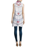 Sabine Long Embroidered Linen Open Vest