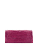 Gotham Crocodile Flap Clutch Bag, Pink Matte