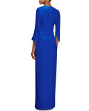 3/4-Sleeve V-Neck Gown w/Chain