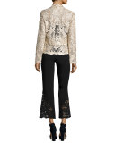 Kerri Cropped Lace-Hem Flared-Leg Pants, Black