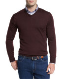 Collection Merino-Silk V-Neck Sweater, Barolo