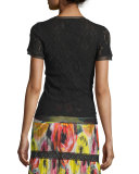 Short-Sleeve Crochet Top, Black