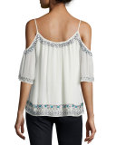 Island Maze Embellished Cold-Shoulder Top