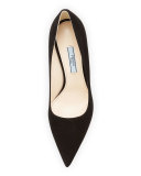 Suede Point-Toe Pump, Nero