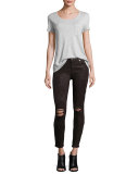 The Ankle Skinny Coated Jeans, Plum Destroyed