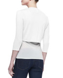 3/4-Sleeve Silk-Cashmere Shrug, White
