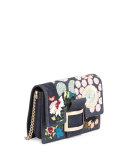 Viv Micro Floral Denim Chain Shoulder Bag, Blue