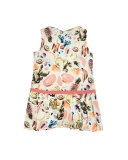 Sleeveless Pleated Fruit Shift Dress, Multicolor, Size 4-10