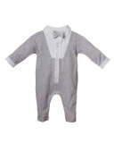 Melange Stretch Jersey Tuxedo Coverall, Gray, Size 3-12 Months