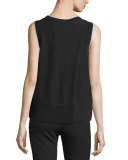 Abby Piped Crepe Tank, Black