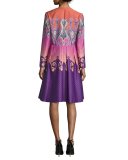Paisley Ombre Cloqué V-Neck Coat, Purple/Pink