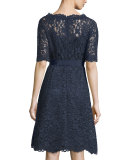 Short-Sleeve Lace A-line Cocktail Dress