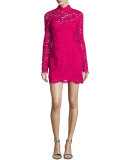 Long-Sleeve Lace Mini Dress, Geranium