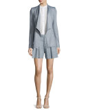 Allison Draped-Collar Chambray Blazer, Blue
