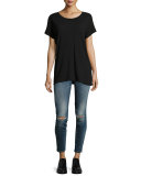 The Crew Neck Tee w/Rhinestones, Black Destroy
