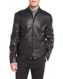 Crocodile-Embossed Leather Bomber Jacket, Black