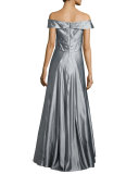 Cap-Sleeve Shirred-Bodice Full Gown 
