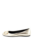 Gommette Buckle Leather Flat, Gold