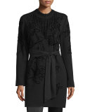 Chenille Crewneck Long Coat, Black