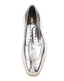 Men's Metallic Leather Brogue Espadrille Creeper, Gray