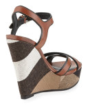 Whelan Crisscross Check Wedge Sandal, Dark Umber Brown