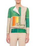 Cropped Flower-Farm Printed Zip Jacket, Multi