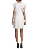 Ruffled Flutter-Sleeve Crepe Dress