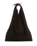 Bindle Knot Suede Hobo Bag, Black