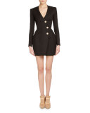Asymmetric Button-Front Mini Dress, Black