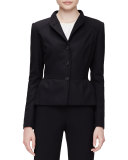 Stand-Collar Peplum Jacket, Black