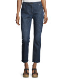 Paisley Straight-Leg Ankle Jeans, Blue