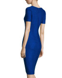 Newport Pickstitch Short-Sleeve Dress, Indigo/Bianco