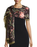 Galaxy Garden Printed Voile Scarf, Black