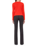 Draped Open-Front Two-Tone Cardigan, Toucan/Karminspint