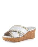 Savee Whipstitch Cork Wedge Sandal, Silver