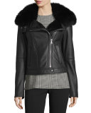 Pomono Merino Silky Leather Shearling-Lined Jacket w/Fox Fur Collar