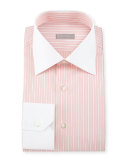 Contrast-Collar Striped Dress Shirt, Orange