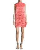 Sleeveless Mock-Neck Eyelet Shift Dress
