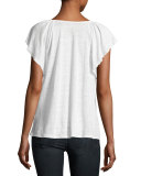 Hava Linen Slub Ruffle-Sleeve T-Shirt, White