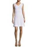 Sleeveless Solid Zigzag Knit Fit-&-Flare Dress, White