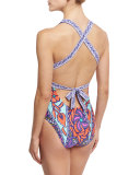 Floral-Print Plunge-Neck One-Piece Swimsuit, Multicolor