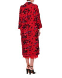 Washed Brocade Bracelet-Sleeve Topper Coat, Red