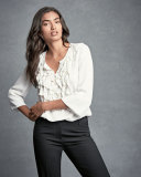 Flori Long-Sleeve Ruffled Silk Blouse, White