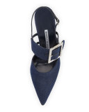 Beladona Denim Buckled Slingback Pump, Denim Blue