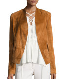 Suede Belted Wrap Jacket, Chestnut