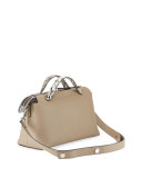 By the Way Small Leather & Snakeskin Satchel Bag, Light Gray