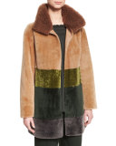 Colorblock Shearling Coat, Caramel