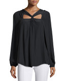 Marina Twist-Neck Top, Black