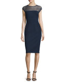 Honeycomb-Top Jersey Sheath Dress, Midnight Blue